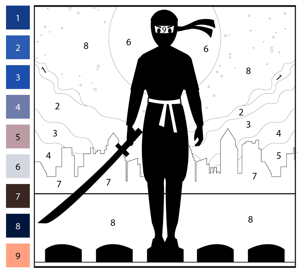 Ninja Color By Number Coloring Page Md Coloring Page — Free Printable — free printable coloring page
